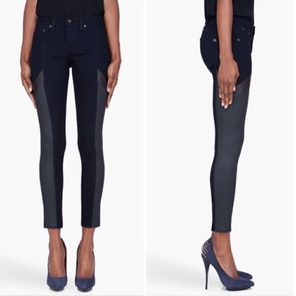 rag & bone Denim - rag & bone The Grand Prix Motocross Leather Blue Black Jeans Size 25 NWOT